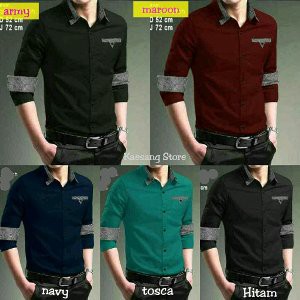 Kemeja Pria David Kemeja Formal Kerja Sekolah Warna Maroon Hijau army Hitam Biru Dongker Navy T