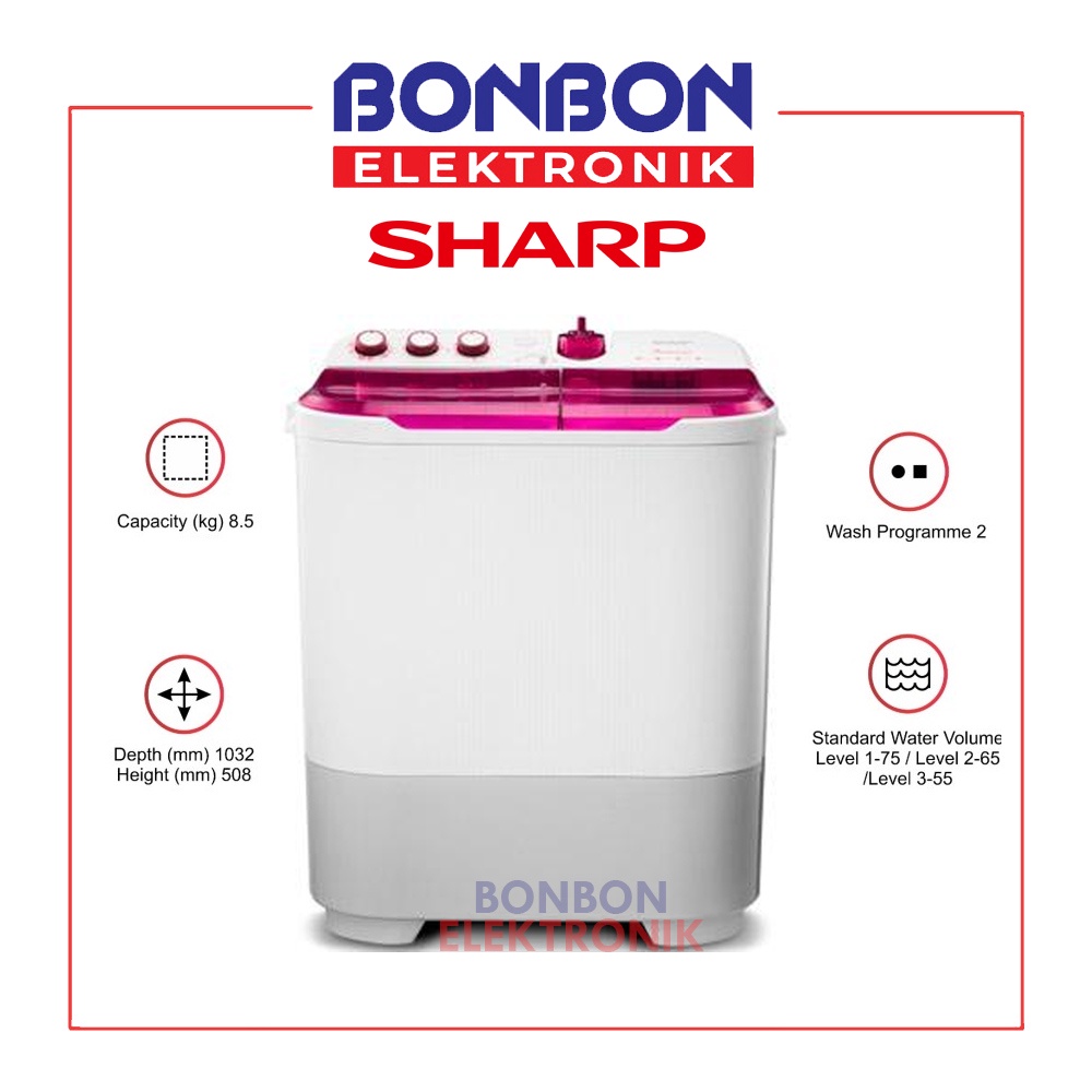 Sharp Mesin Cuci 2 Tabung 8.5KG ES-T871DM-PK / EST 871 EST871 PK