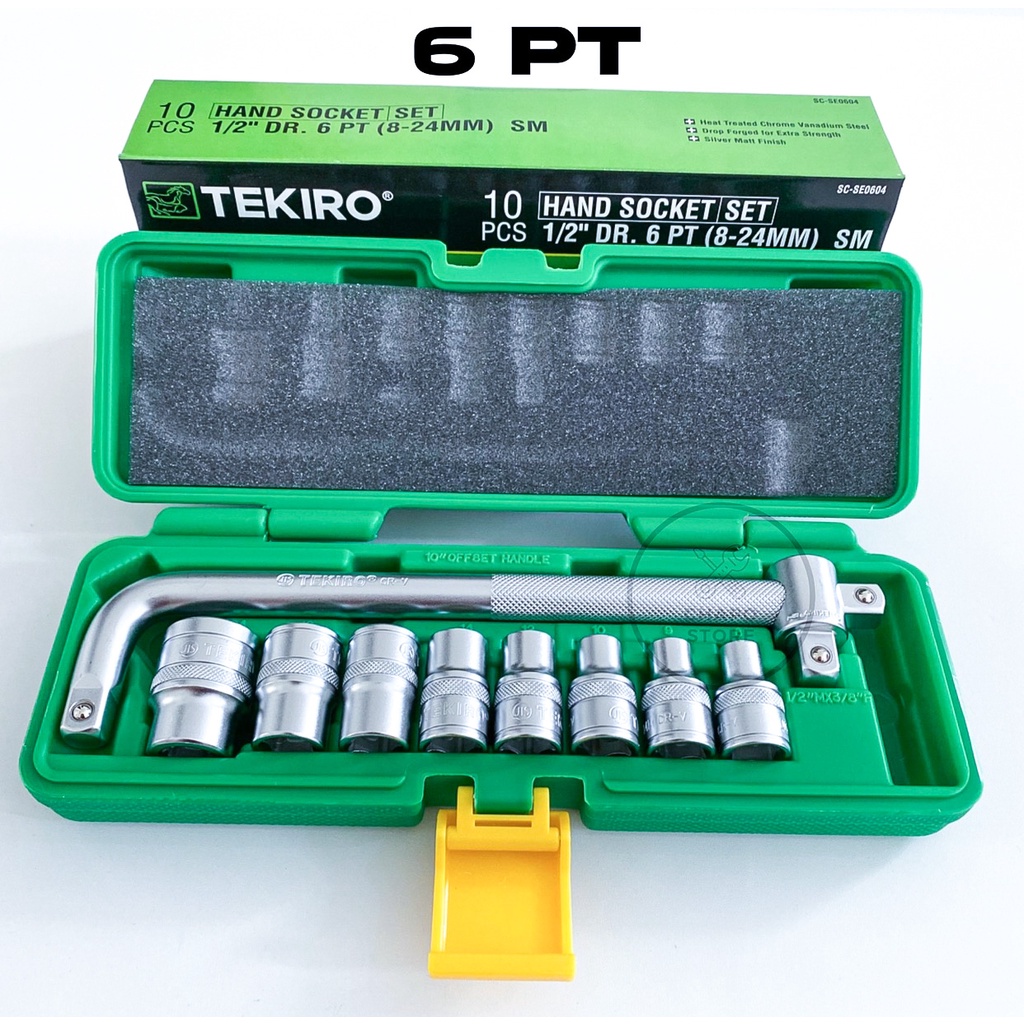 Tekiro kunci sok sock shock socket set 10pcs 1/2&quot; inch DR 6 PT 12 PT 8 - 24 mm hand socket set tekiro