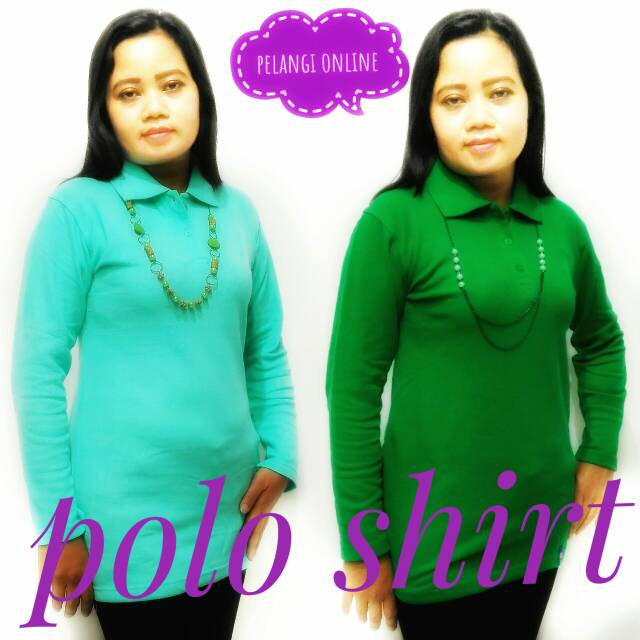 KAOS POLO SHIRT CEWEK TANGAN PANJANG HIJAU MUDA, HIJAU BAYGON