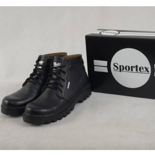 sepatu safety pria ujung besi bahan KULIT ASLI hitam type 01 by sportex