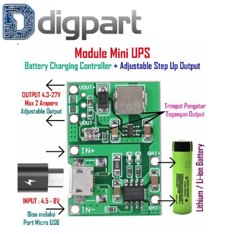Mini UPS Step Up Boost Baterai 18650 3.7V 4.2v To 5V 9V 12V