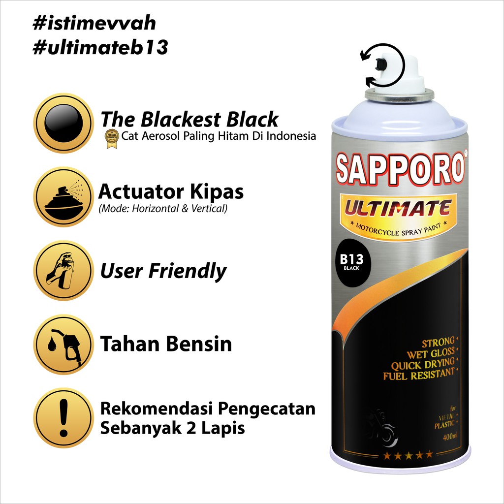 Sapporo Ultimate B13 Black / Cat Spray Semprot Aerosol Terbaik