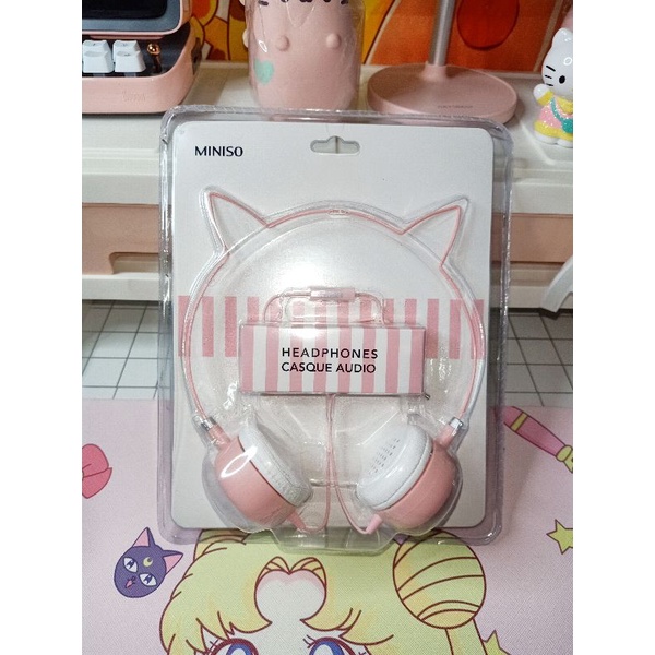Headphone Miniso Cat Pink Headset Kucing Murah Preloved