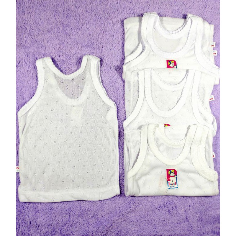 6 PCS SINGLET ANAK POWER KIDS PUTIH SIZE S-6L