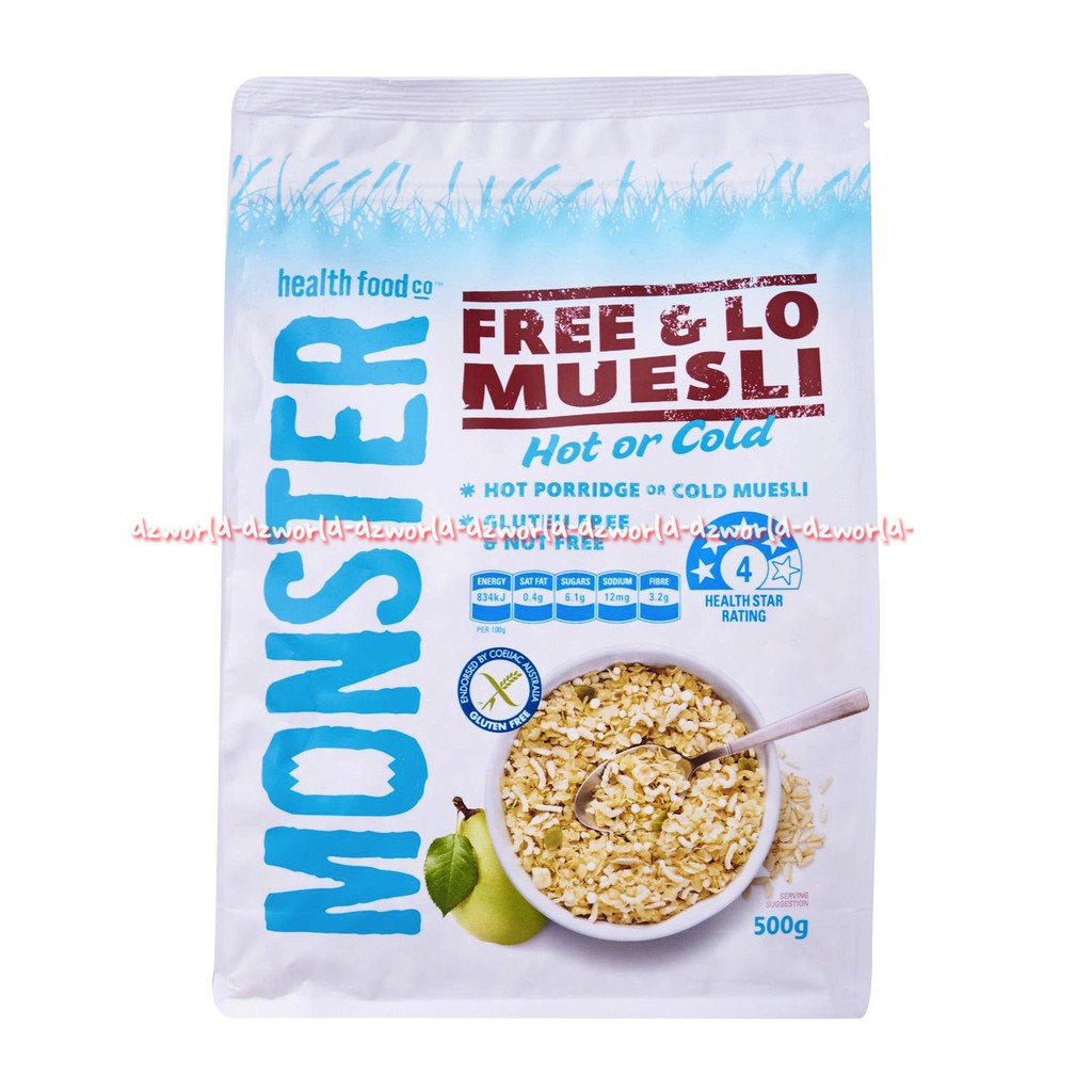 Monster Free &amp; Lo Muesli Hot or Cold Cereal Sereal Bebas Gula BIsa Untuk Dingin dan Panas 500gr