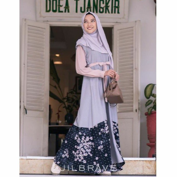 CHLOE DRESS SWEET CHARCOAL / Gamis Syari Motif Terbaru ORIGINAL BY JILBRAVE
