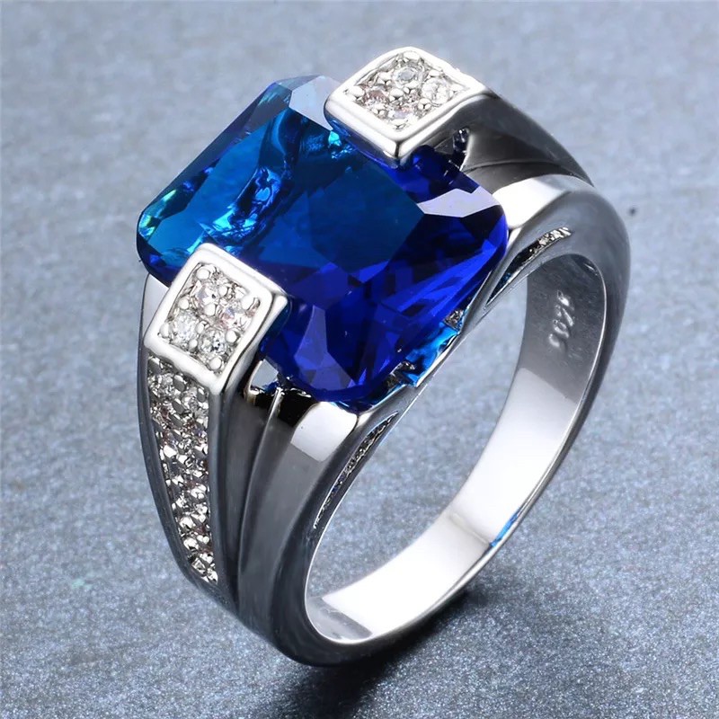 Cincin Pria Perak Batu King Safir Elegan Minimalis High Quality