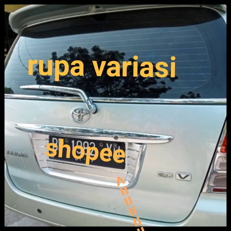 Ornamen plat nomor belakang bagasi toyota INNOVA inova 2005 sampai 2015 chrome crome 2014 2013 2012 2011 2010 2009 2008 2007 2006 2005 tatakan