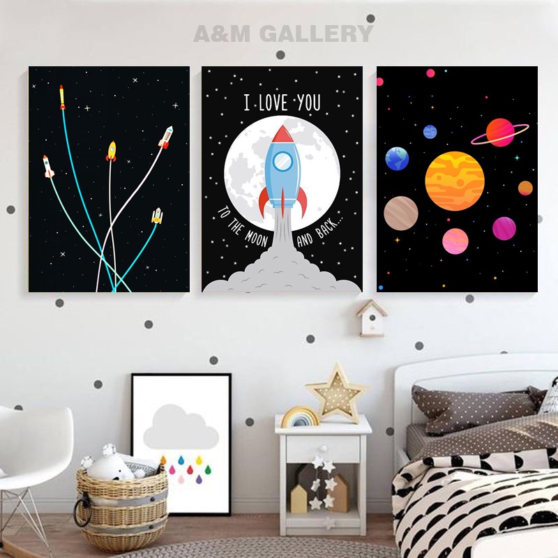 PROMO 1 SET Hiasan Dinding Kamar Bayi (A4) Tema Luar Angkasa Astronot Pajangan Anak Dekorasi Bayi Wall Decor - A&amp;M