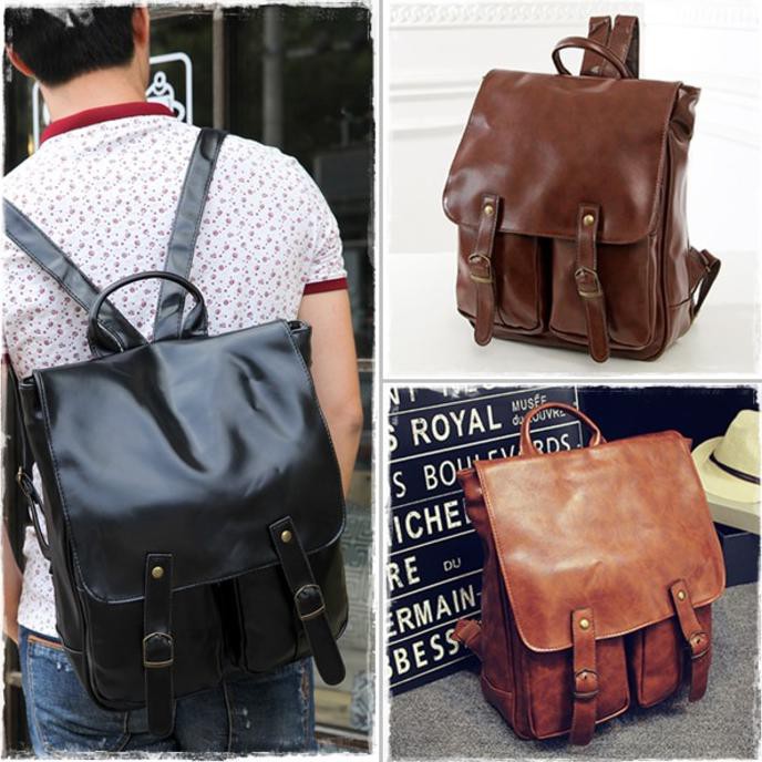 Tas Ransel Kulit  Wanita Korea Backpack Tas Kampus Travel