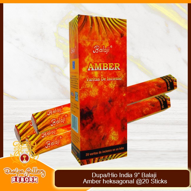 Dupa/Hio Wangi india 9&quot; Balaji Amber heksagonal @20 sticks (6pcs/box)