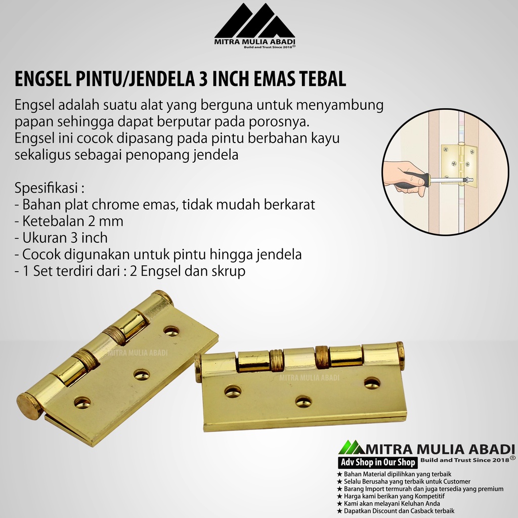 Engsel Pintu Kuning / Jendela TEBAL 3 inch / Stenlis Per Pasang