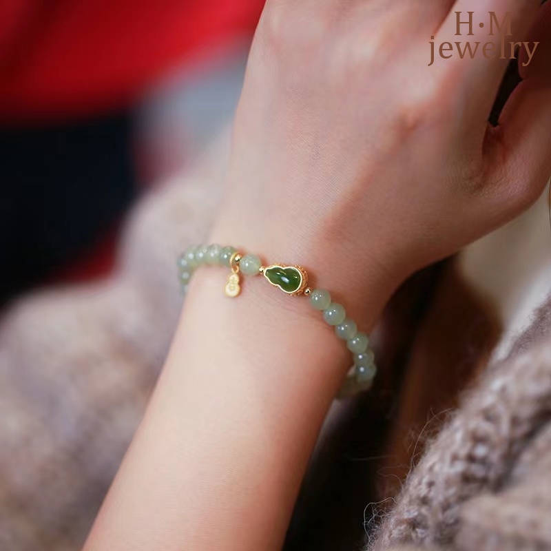 Gelang Manik-Manik Giok Hetian Model Calabash Gaya Antik