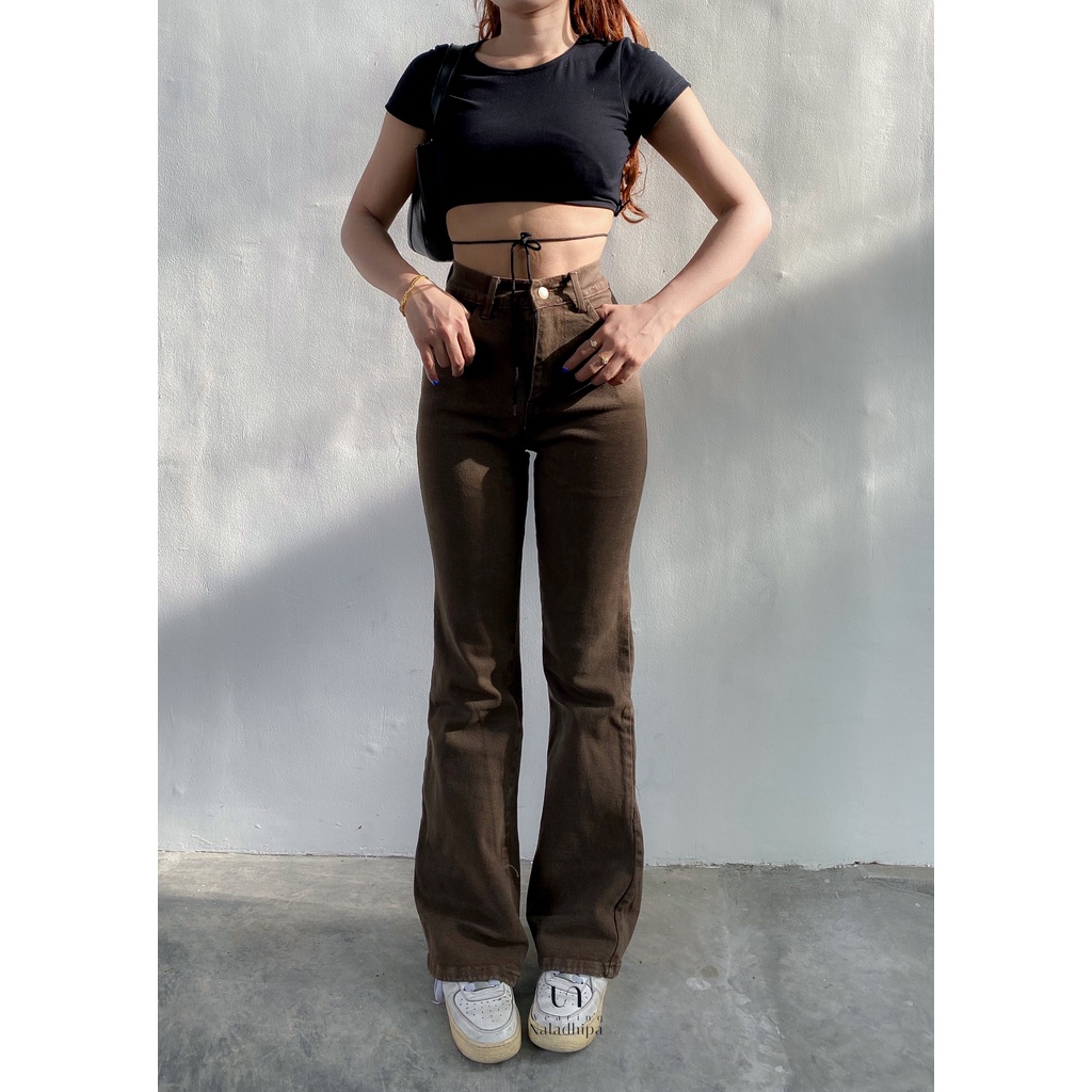 Kezia Cutbray Pants Coklat Tua - Highwaist Jeans Cutbray