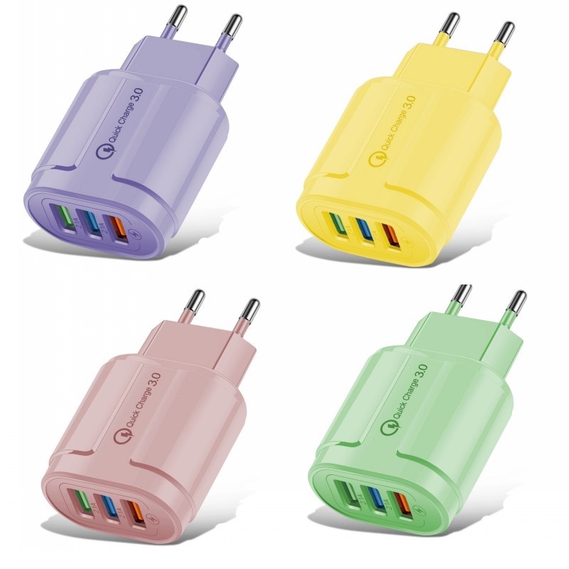 Adapter Charger Dual Port Usb 3 Port 5v 2.4a Universal Warna Macaron