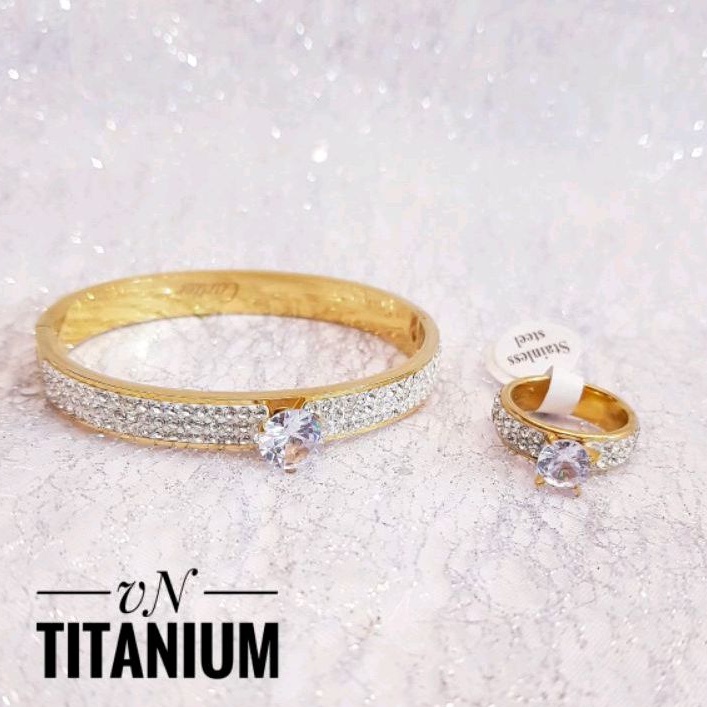 set gelang cincin titanium mata satu gold 73)501