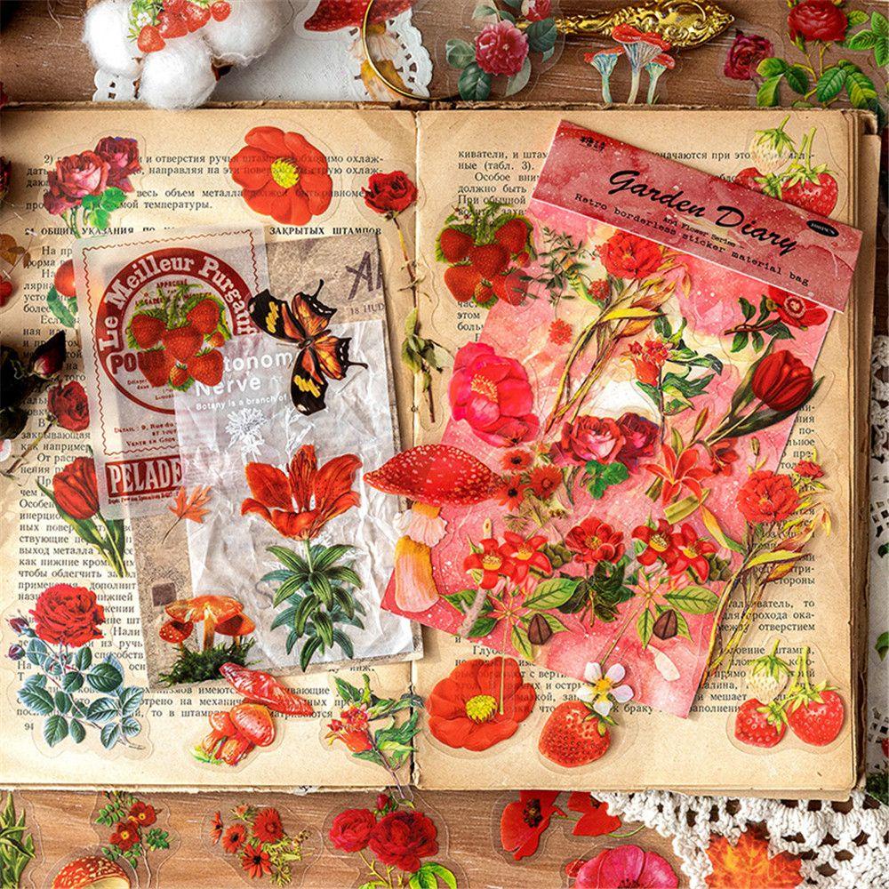 Solighter 100Pcs/Bag Botanical Stickers Junk Journal Hand Akun Aesthetic Bunga Bahan Stiker