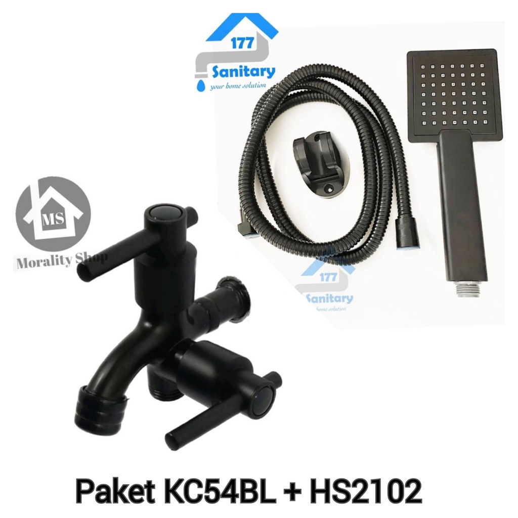 Paket Hemat Kran Cabang KC54BL/Y30 + Handshower kotak Fio 2102 - Paket Set Shower Mandi Black Series