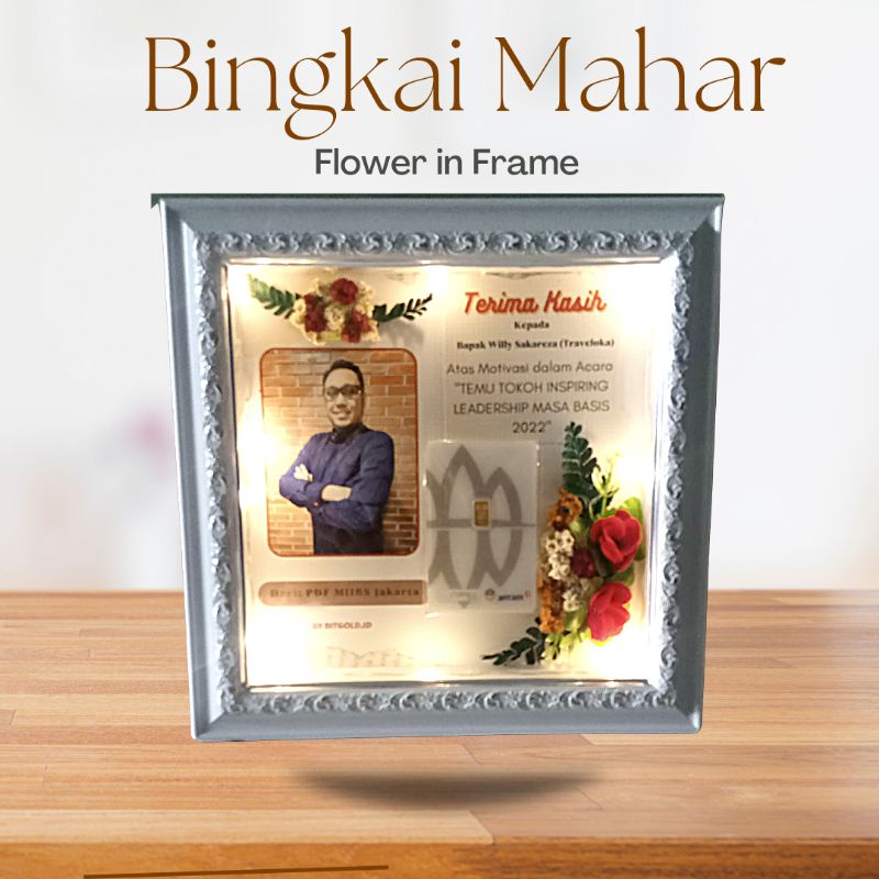 BINGKAI KADO/FRAME/MAHAR PERNIKAHAN BUNGA KERING