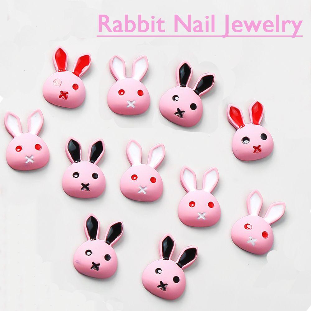 AUGUSTINA Agustinina Dekorasi Kuku Kelinci Fashion Pink Resin Manicure Kartun Nail Jewelry