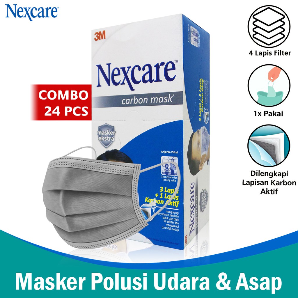3M Nexcare Masker Karbon  Aktif 3 Ply Earloop COMBO 24 Pcs 