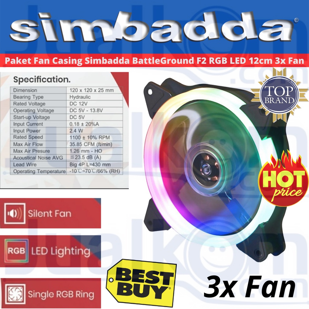 (Paket 3PCS) Fan Casing Simbadda BattleGround F2 12cm Fan RGB LED