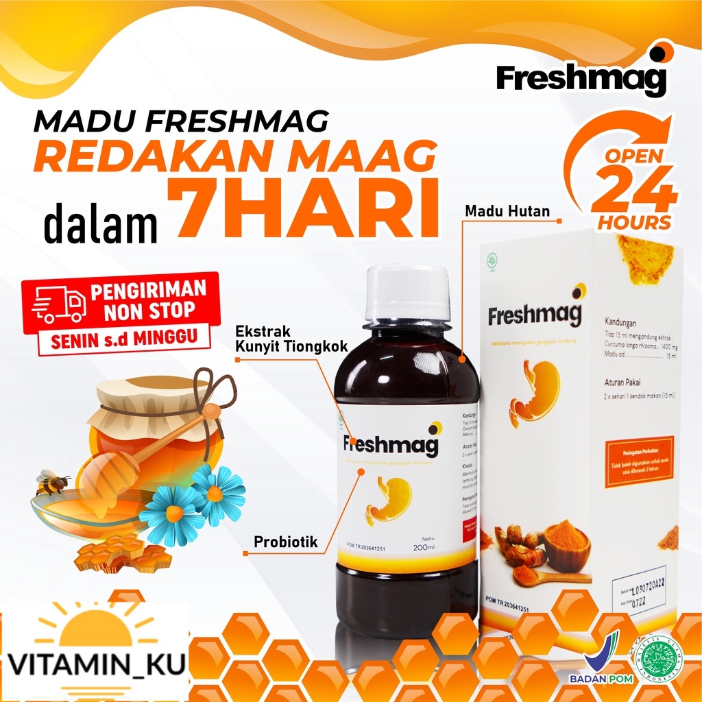 ASLI FRESHMAG 200ML 3x Lebih Cepat Atasi Masalah Lambung - Original Madu Herbal Obat Maag Atasi Magh Kronis Gerd Asam &amp; Infeksi Radang Lambung Penambah Nafsu Makan Lancarkan Pencernaan Cegah Mual Muntah Fresh Maag Presmag