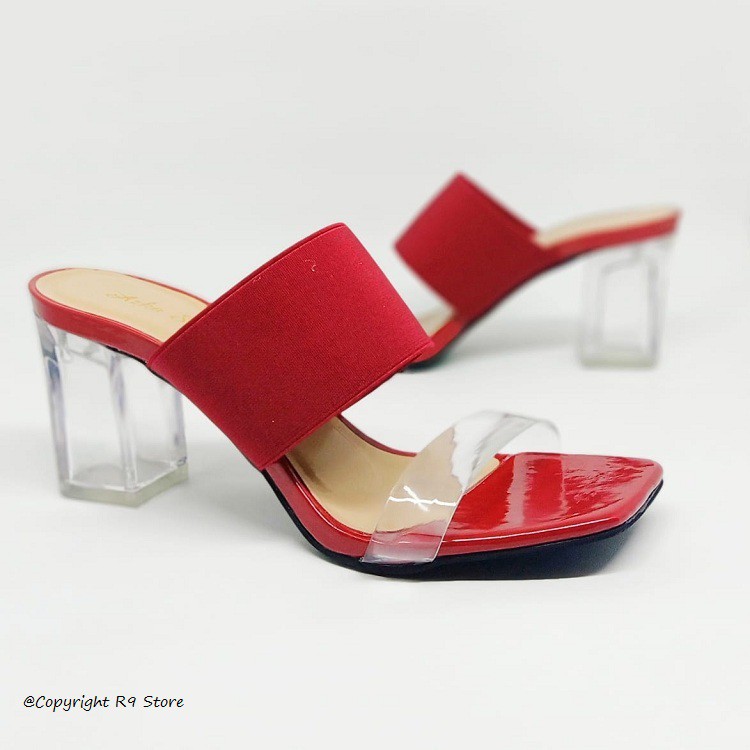 R9 MEGA DISKON ORIGINAL YR 39 Heels kaca jelly transparant kombinasi karet CINDERELLA 7cm