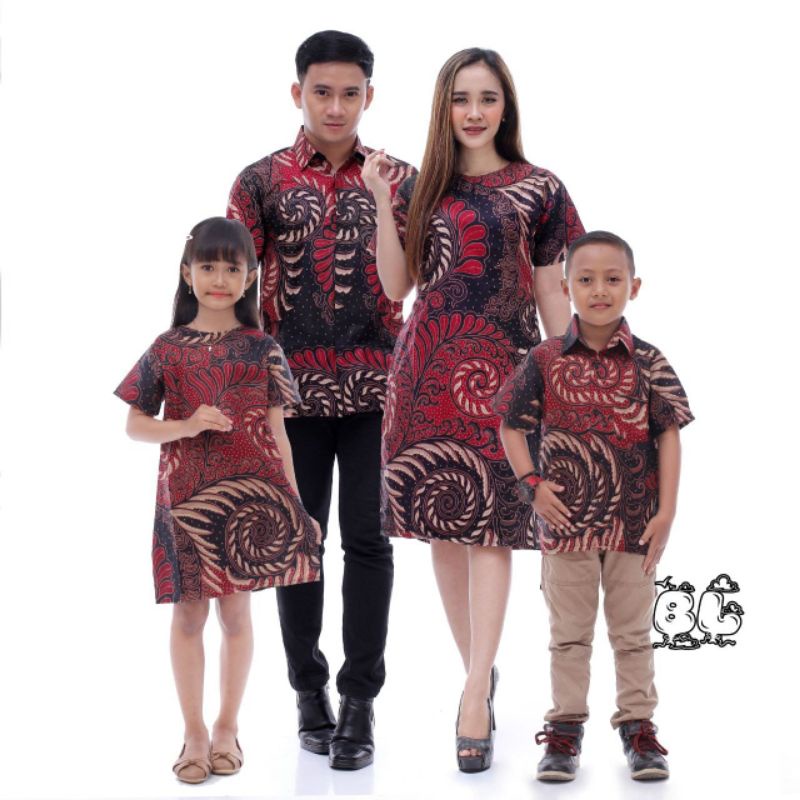 Maura Couple - Sania Ruffle Batik Keluarga Couple Jazy Gamis Syar'i - Gamis Kerah Jazz Motif Puser Maroon