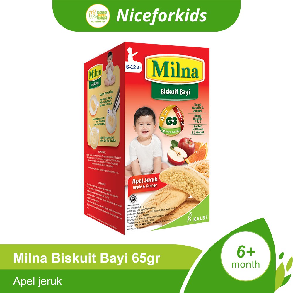 MILNA Biskuit Bayi Apel Jeruk 65gr / Milna Biskuit Bayi 6+ / Cemilan Biskuit Bayi 6-12 Bulan