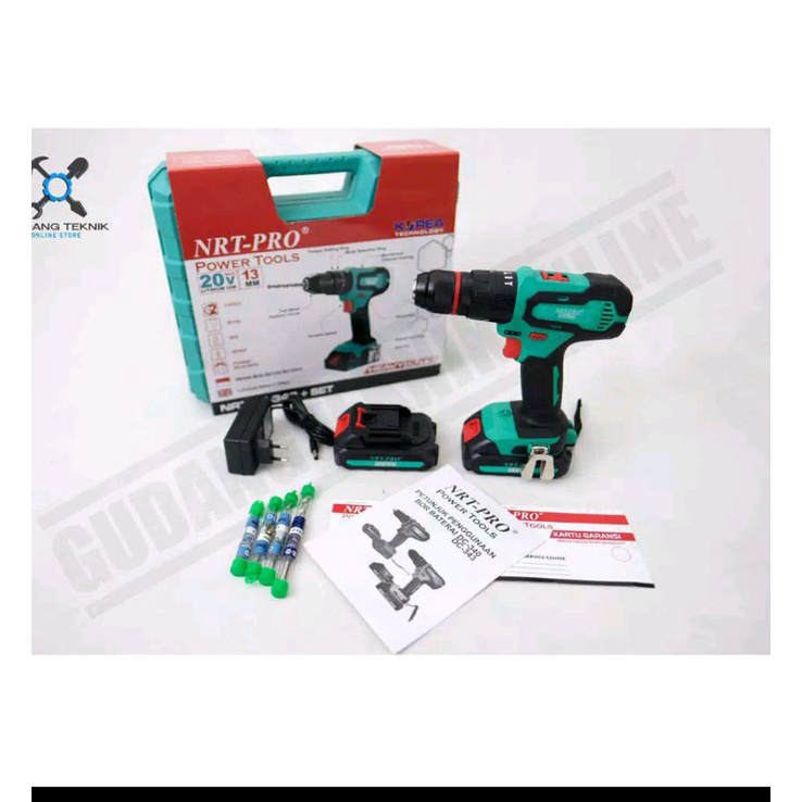 NRT PRO 343 / Cordless NRT PRO DC343 SET 20V Mesin Bor Baterai Portable Impact Hammer