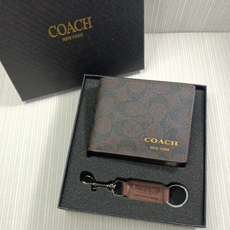 Dompet pria Signature Complete set keychain with box-C0ACH set coffee