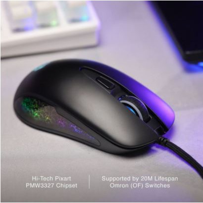 Mouse gaming rexus wired usb 2.0 220ips 1000hz 12400dpi 30G 8000fps rgb 1.8m cable arsa electrify