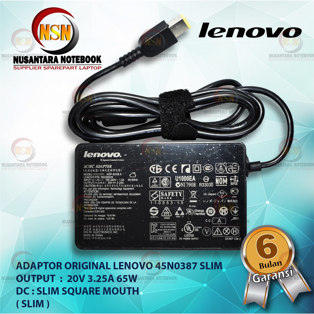 Adaptor Original Lenovo 45N0387 20V 3.25A 65W DC Slim Square Mouth