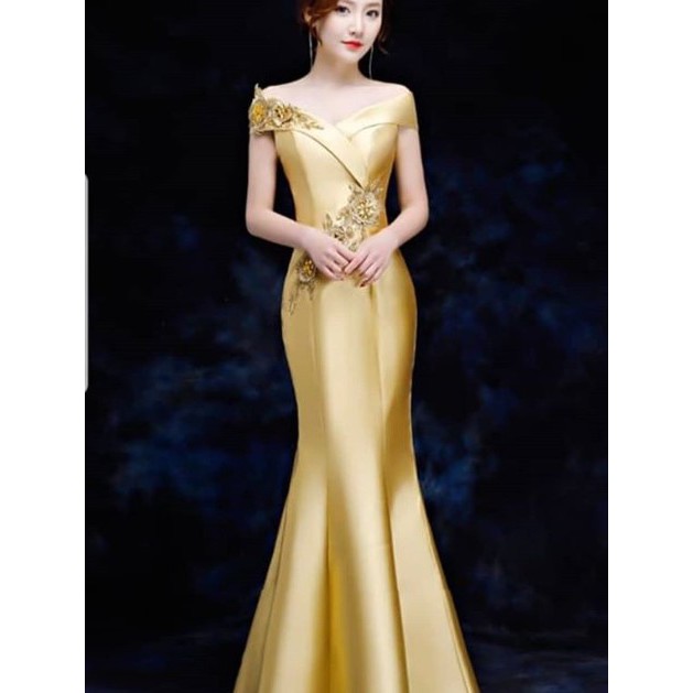 Gaun pesta / Gaun prom/ Gaun MALAM / GAUN MAMA / GAUN MERMAID GOLD / GAUN PESTA