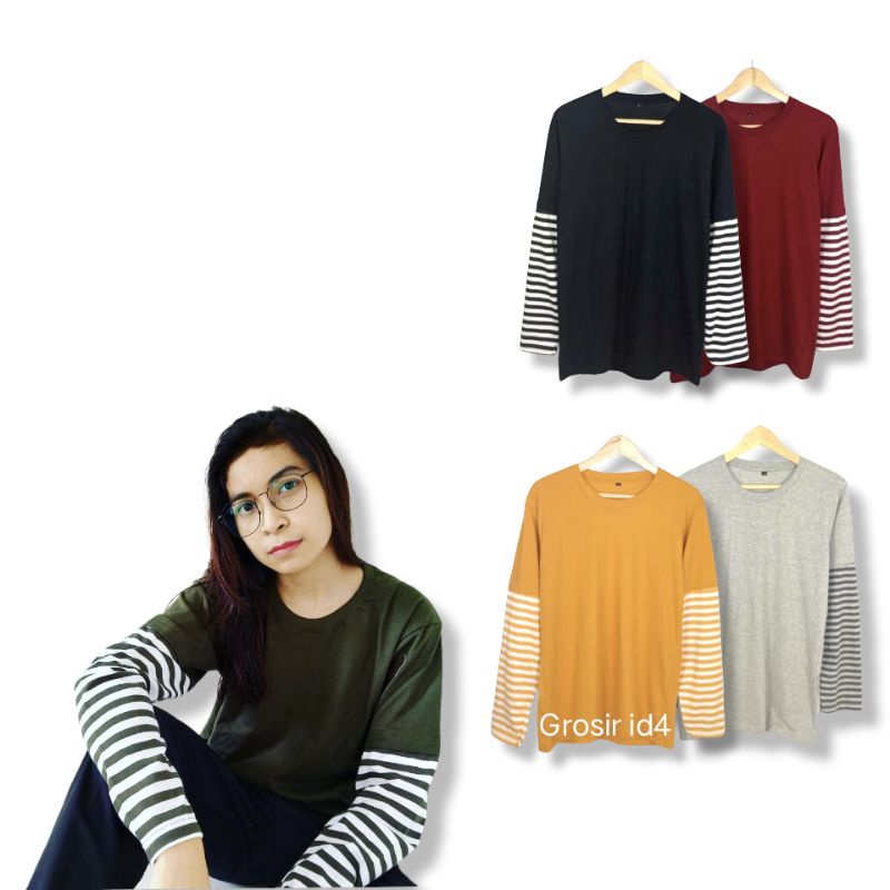 Kaos Polos Double Layer Lengan Panjang Pria/Wanita Kaos Double Layer