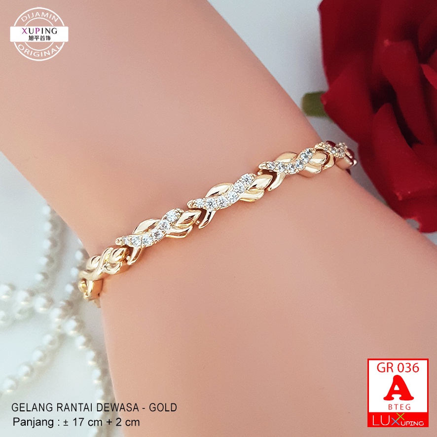 GR 036 Gelang Xuping Premium Gelang Tangan Dewasa Mata Zirkon Jernih Perhiasan Xuping Set Lapis Emas Imitasi Gelang Mas 18K Permata Jernih Xuping Set Murah  Gelang Xuping Asli Luxx Xuping