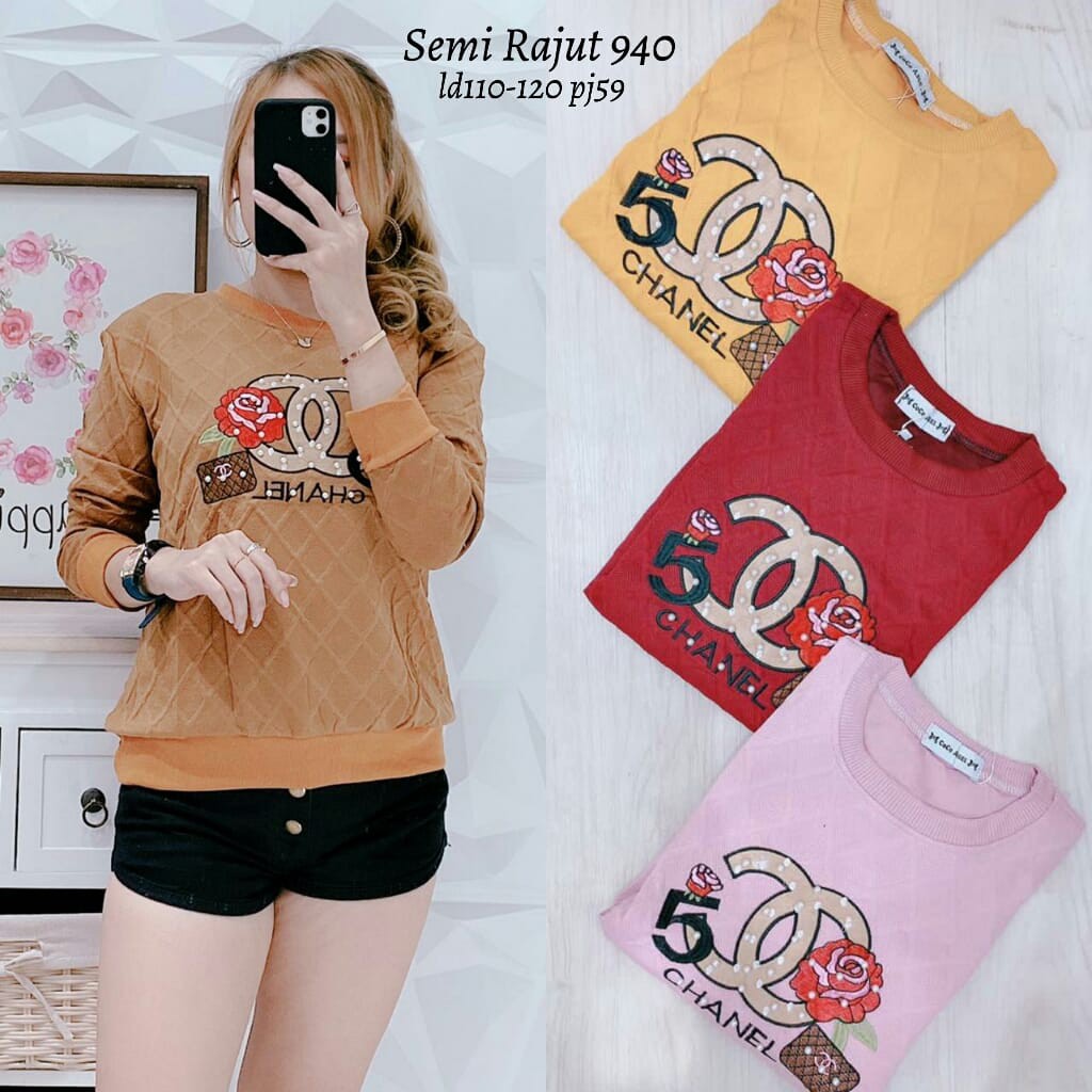 ATASAN SEMI RAJUT IMPORT BAJU FASHION WANITA CHANEL LENGAN PANJANG KAOS WANITA IMPORT MURAH 940