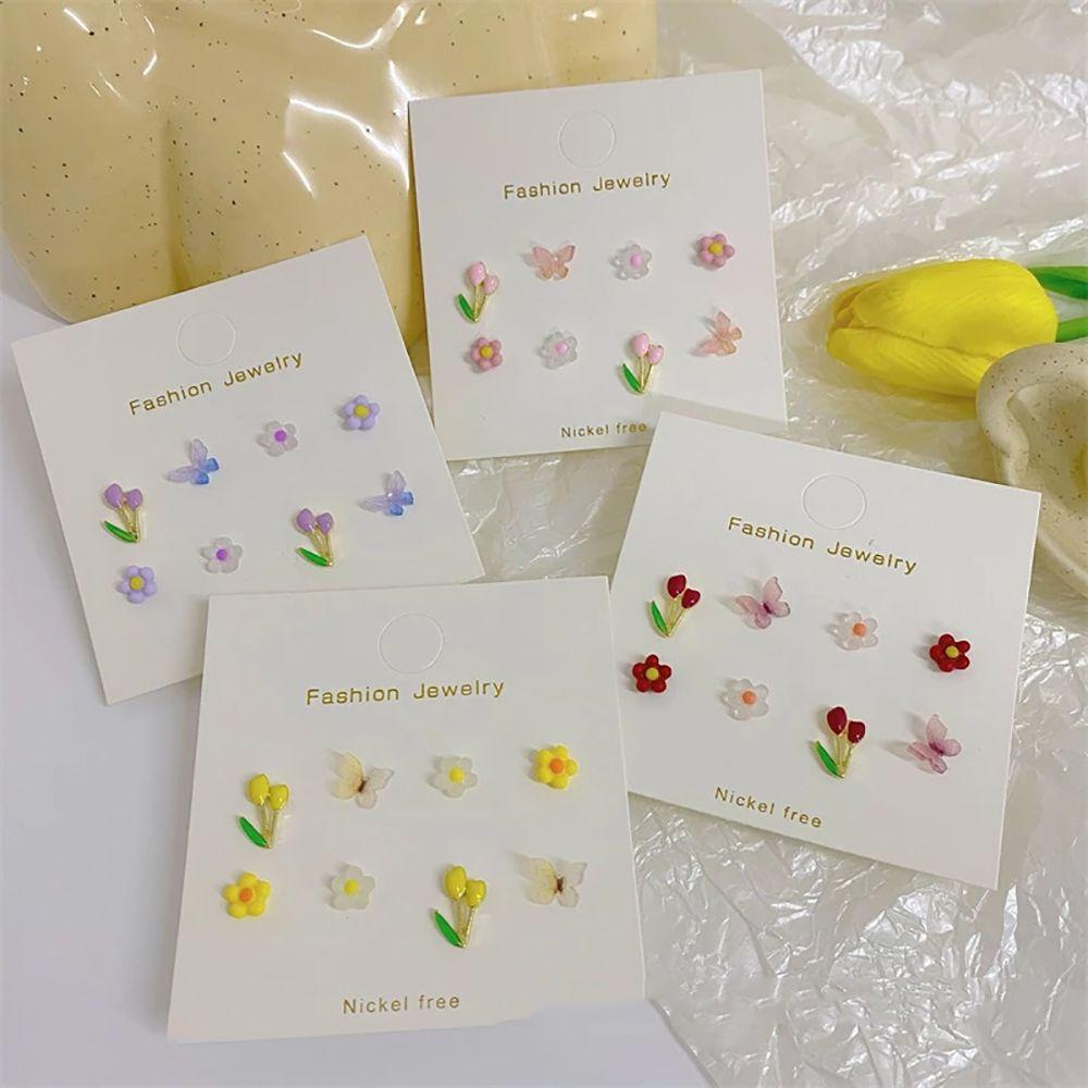 NICKOLAS1 Set Anting Bunga Temperamen Manis Kupu-Kupu Tulip Gadis Alloy Anting Gaya Korea