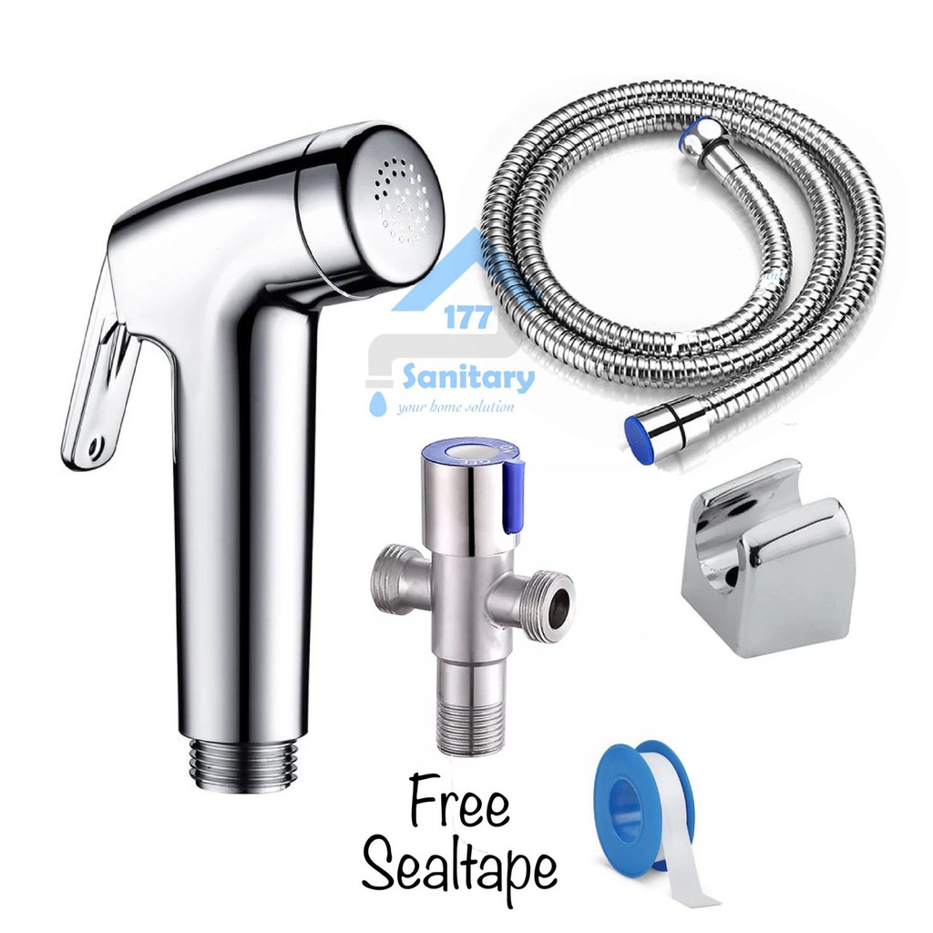 Termurah Paket bundling  shower Bidet CROM &amp; Stop kran klosed stainless 52st-Jet shower 2in1 cebok toilet complete set putih washer spray semprotan kloset closet