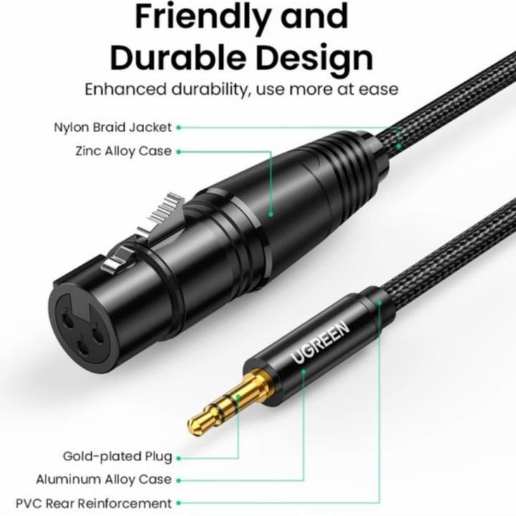 Super Premium Ugreen XLR Microphone to Aux 3.5mm - Ugreen Jack 3.5 mm Male to XLR