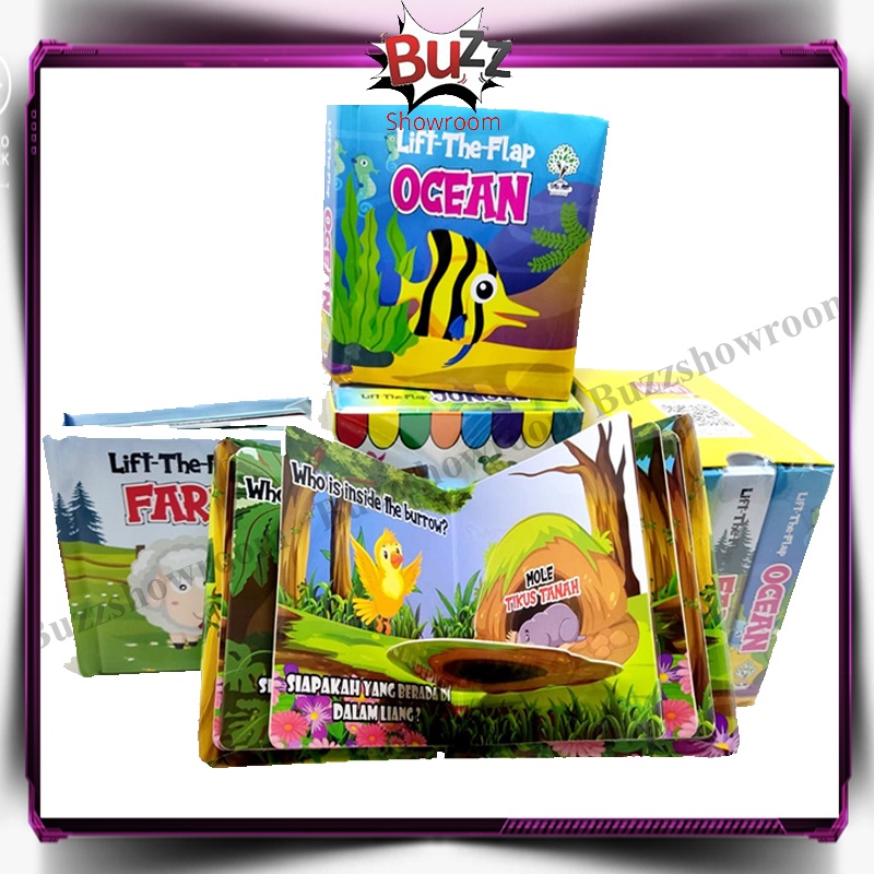 Flip the flap book BUKU EDUKASI ANAK BELAJAR ANAK 2 bahasa 3 IN 1