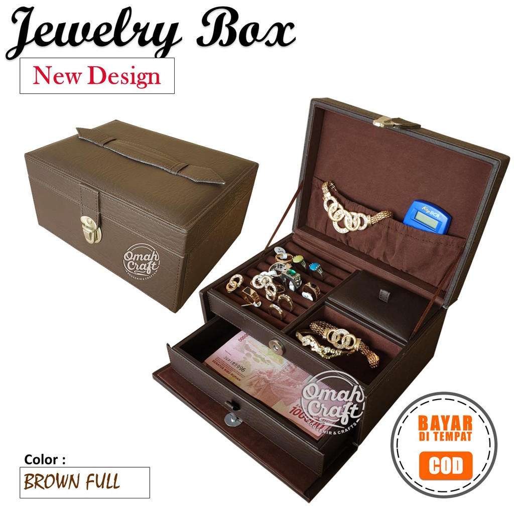 COKELAT FULL - Kotak Perhiasan Emas dan Aksesoris Cincin Gelang Kalung Jewelry Box Accesories