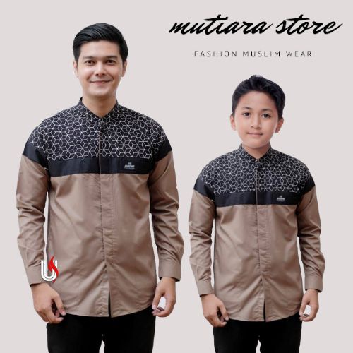 Baju Koko Couple Ayah Dan Anak Lengan Panjang Motif Senopati | Baju Koko Dewasa Lengan Panjang Kombinasi Batik |Baju Koko Anak Remaja Umur 5-14Tahun