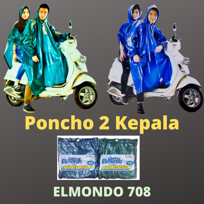 Jas Hujan Ponco Lengan 2 Kepala Elmondo 708 - Poncho 2 Kepala Jas Hujan Poncho Boncengan 2in1 Elmondo