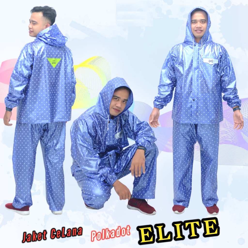 Jas Hujan Wanita Polkadot Setelan Jaket Celana Elite Spin Terbaru Cakep