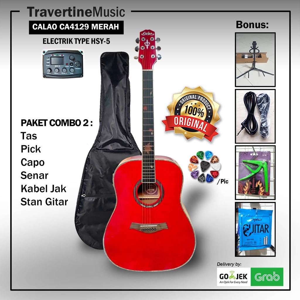 Gitar Akustik Elektrik Calao CA4129 Warna Merah Original Premium