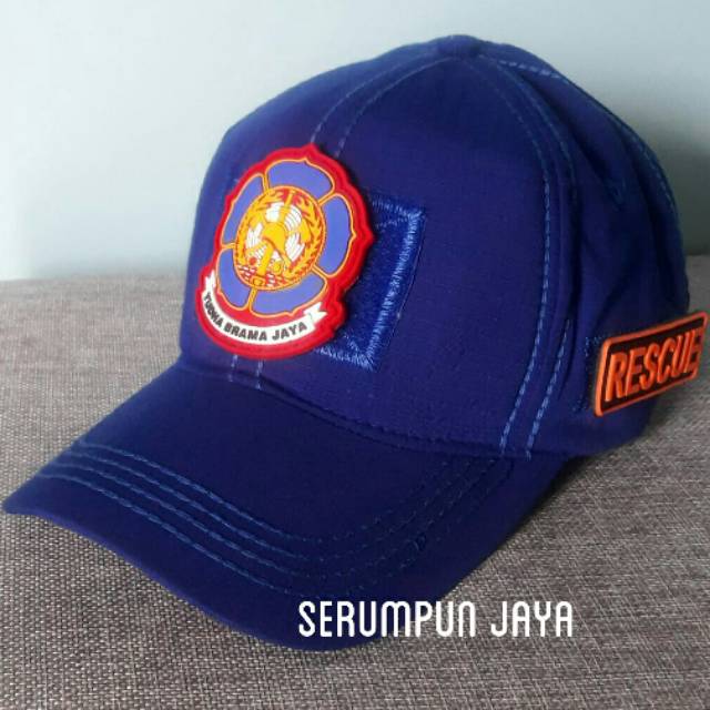 TOPI DAMKAR - TOPI DAMKAR 3 PATCH ANTI MAINSTREAM - TOPI DAMKAR RESCUE VELCRO BIRU