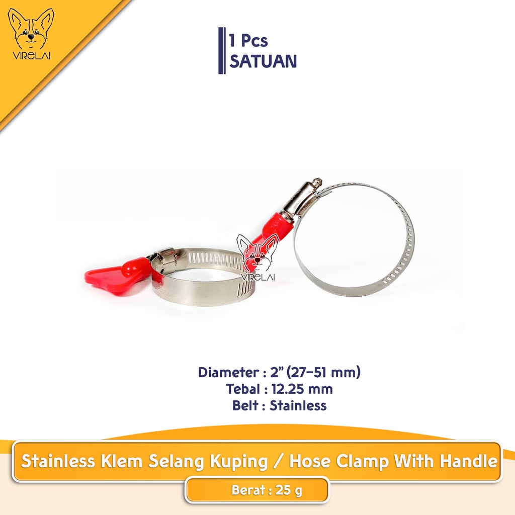 Stainless Klem Selang Kuping 2&quot; Kepala Plastik / Klem Gas LPG / Air / Klem Gas Anti Bocor / Hose Clamp with Handle 2&quot;